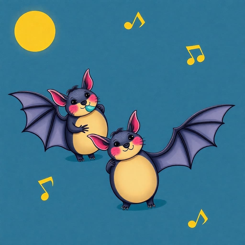 Friendly bats with musical notes