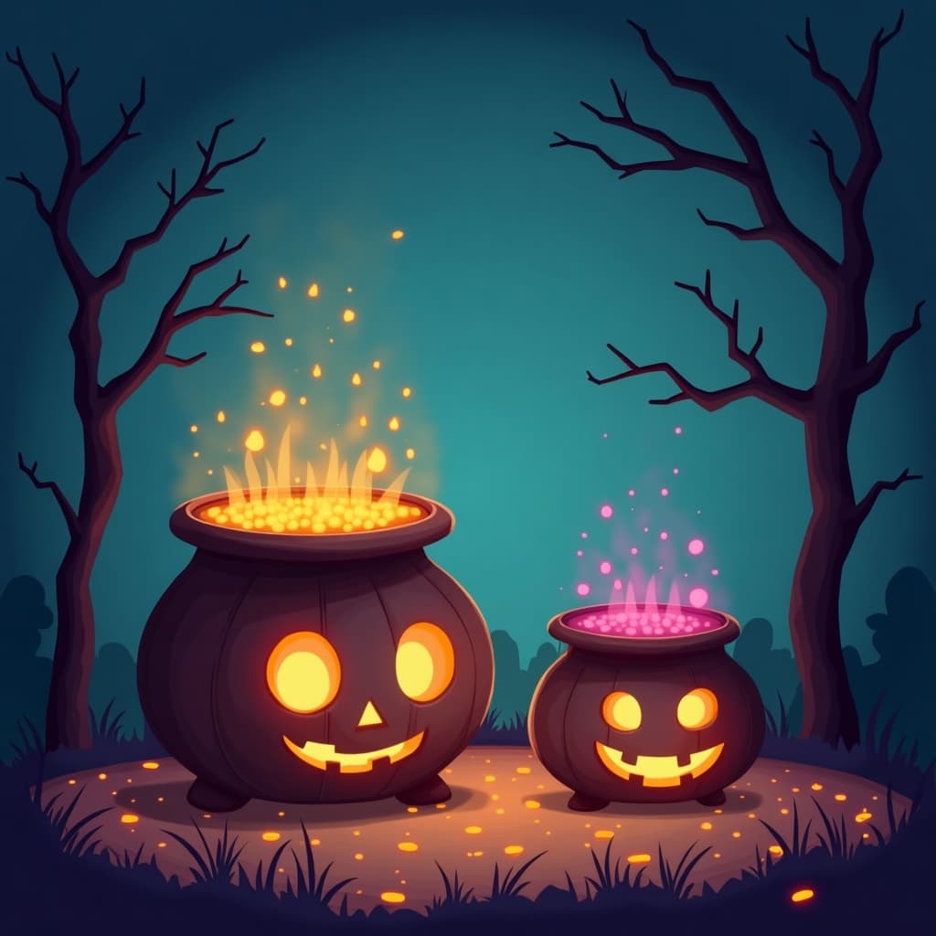 Charming cauldrons with glowing potions