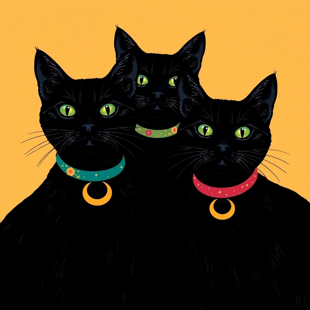 Black cats with crescent moon collars