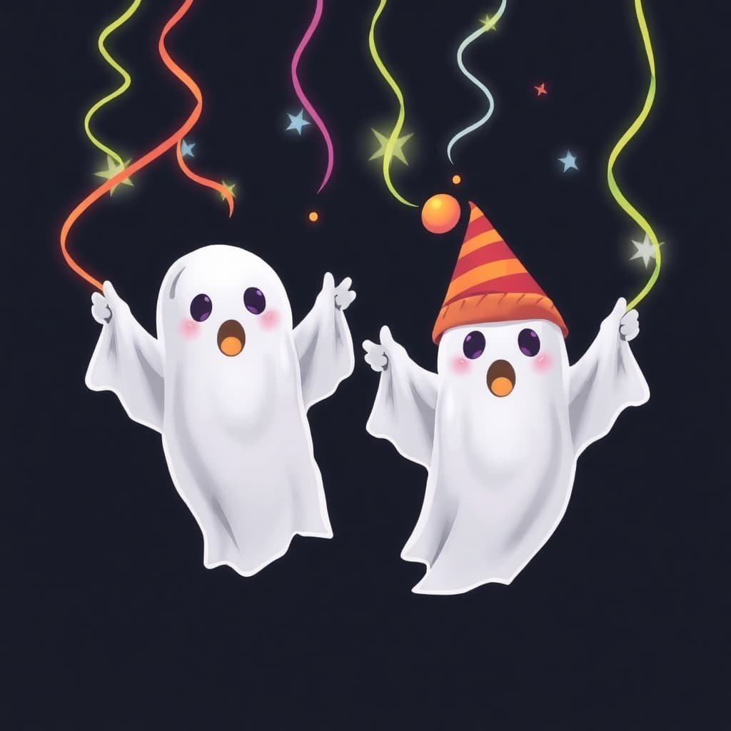 Adorable ghosts with party streamers