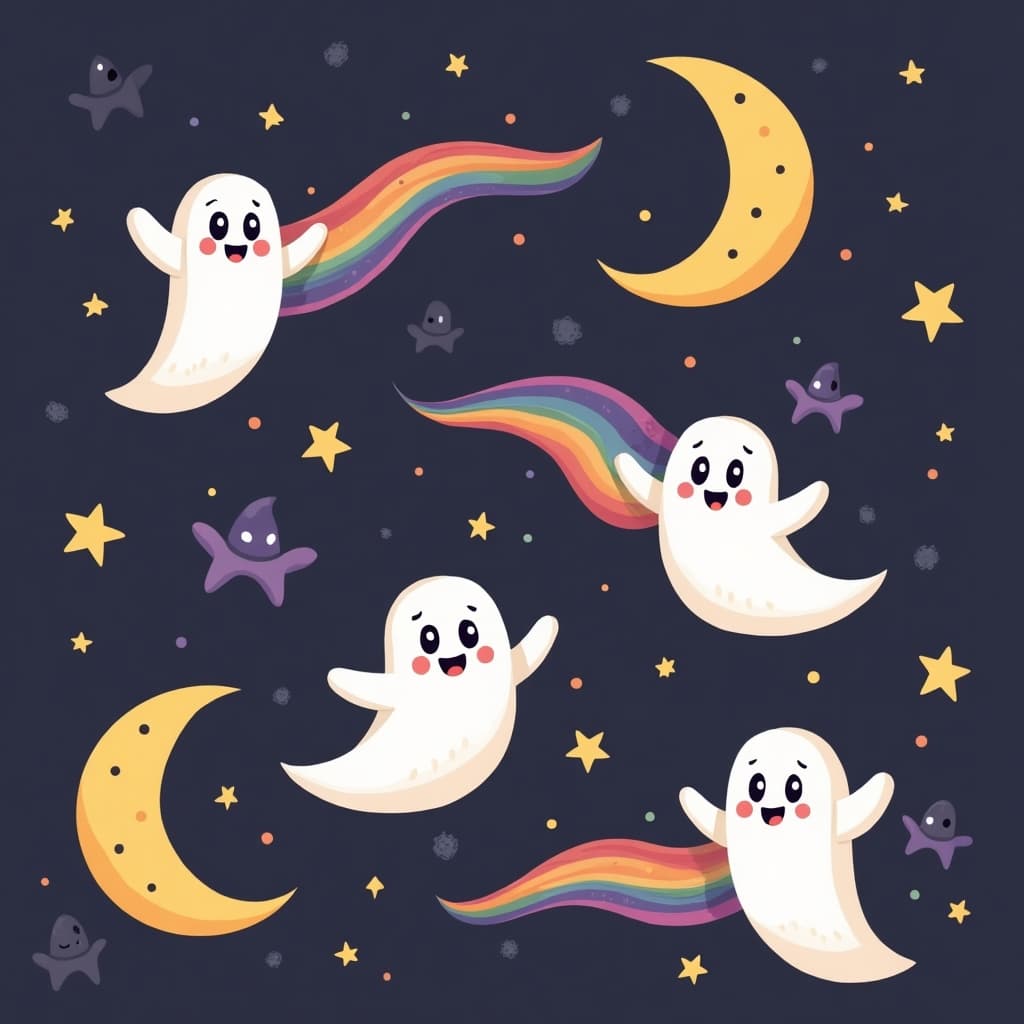 Ghosts with rainbow-colored trails